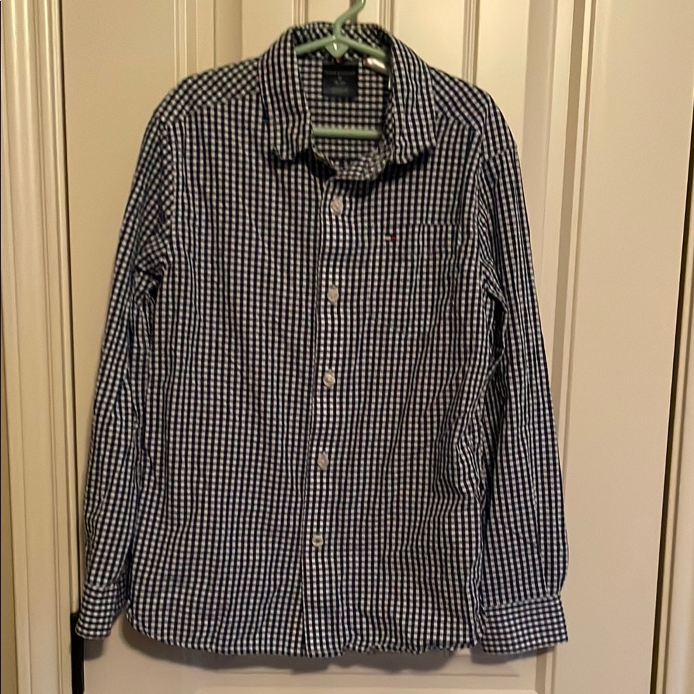Boy’s Tommy Hilfiger Blue Checkered Adaptive Long Sleeve Shirt